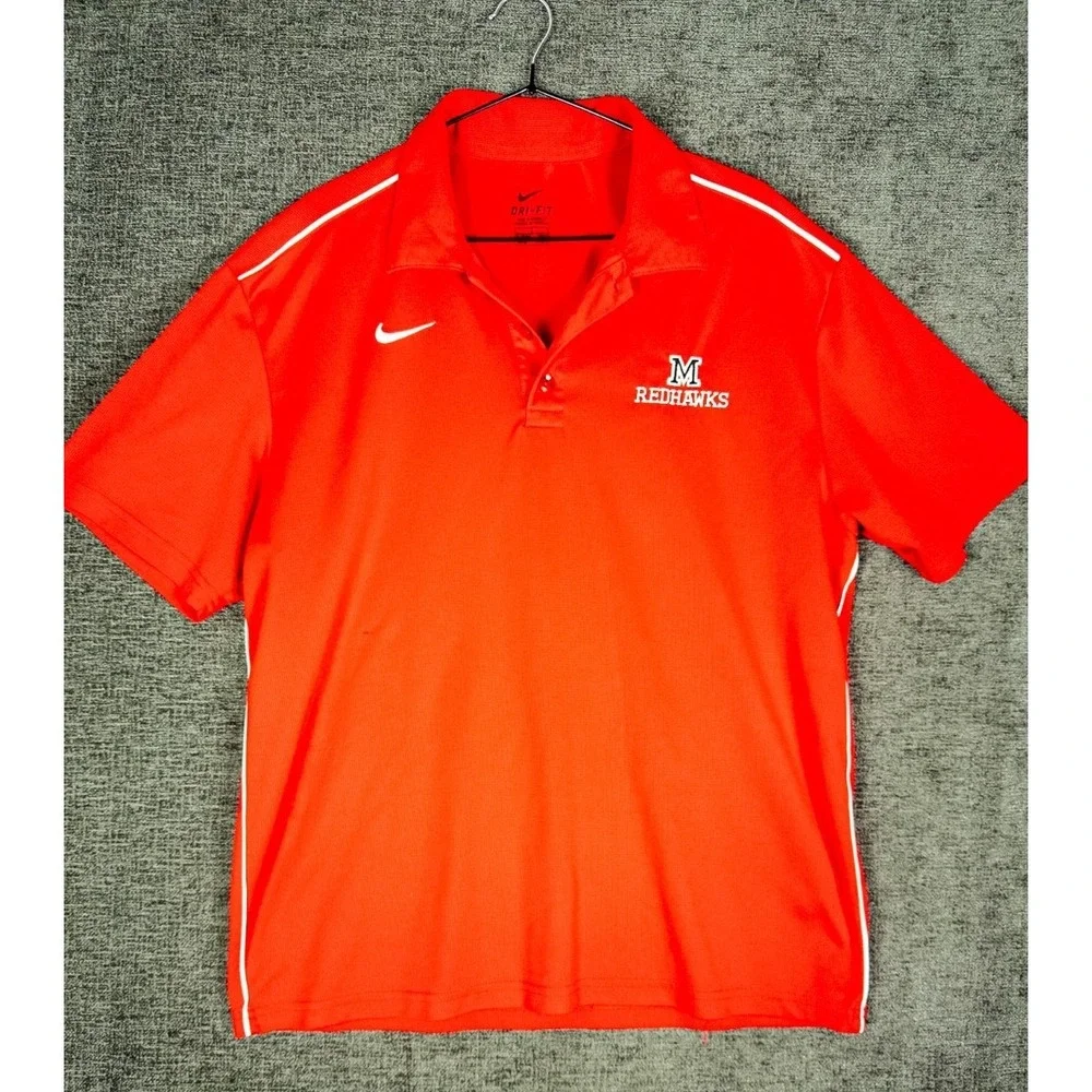 Nike Dri-Fit Mens Polo Red White L Redhawks Performance Golf Team Short Slv